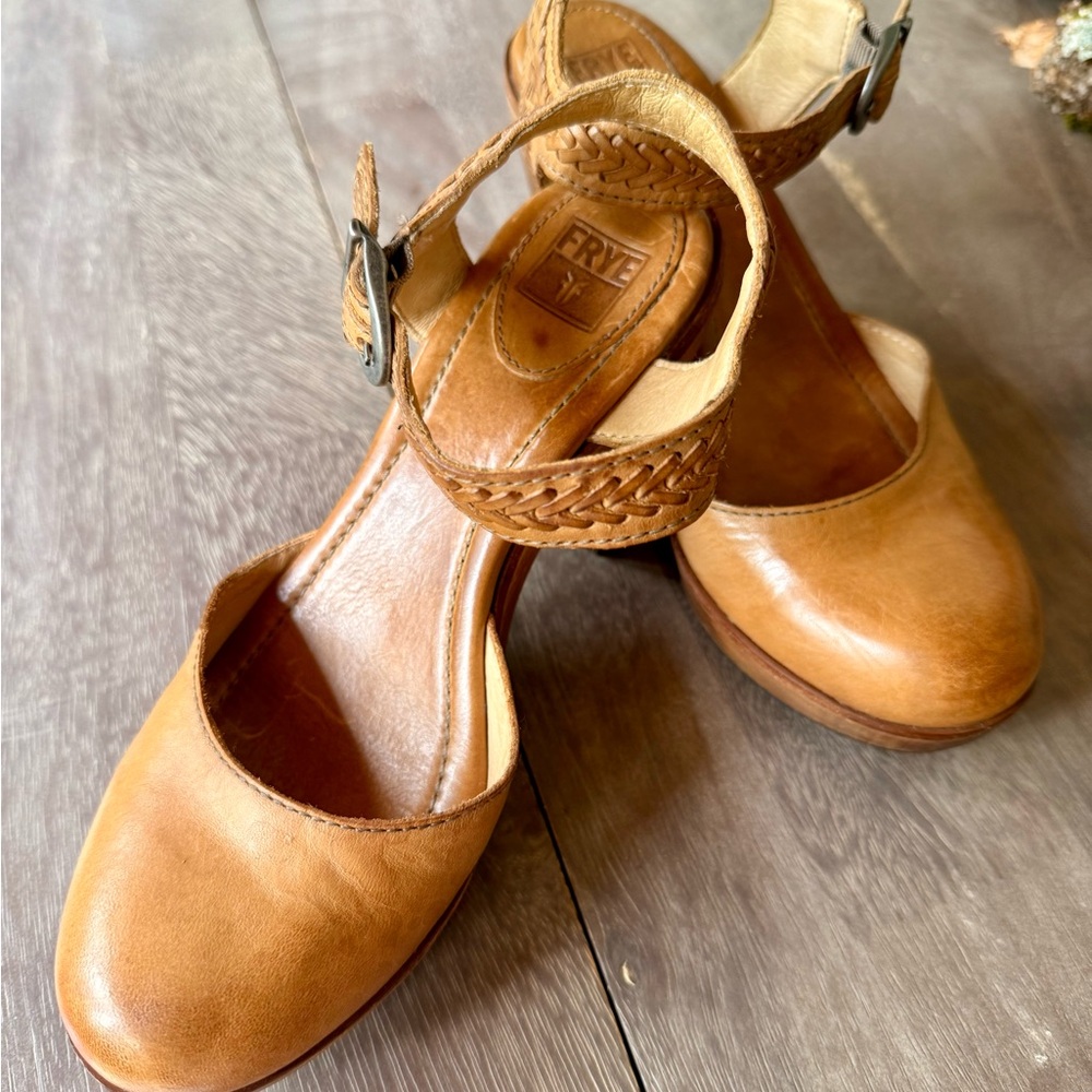 Frye Women's Brown Leather Ankle Strap Heels